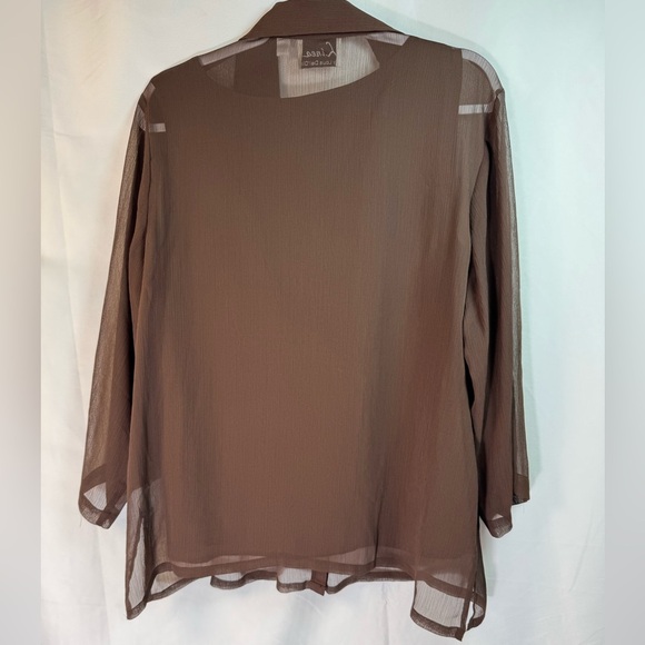 Linea By Louis Dell'Olio Brown Sheer Button-Up Blouse & Tank Set L - Picture 2 of 16